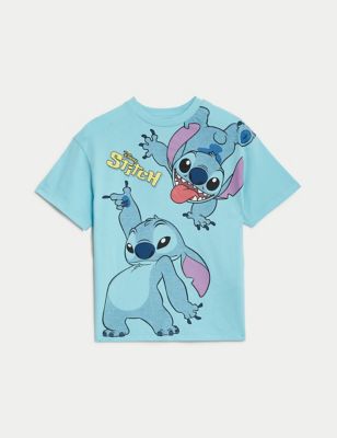 M&S Boys Pure Cotton Lilo & Stitch T-Shirt (2-8 Yrs) - 2-3 Y - Blue, Blue