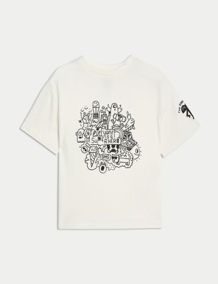 M&S Pure Cotton Doodle Boys T-Shirt (2-8 Yrs) - 2-3 Y - White, White