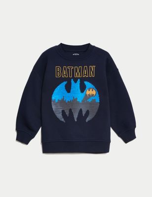 M&S Boy's Cotton Rich Batman Sequin Sweatshirt (2-8 Yrs) - 2-3 Y - Navy, Navy