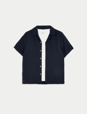 

M&S Collection Conjunto de 2 piezas 100% algodón con camisa y camiseta (2-8 años) - Navy, Navy
