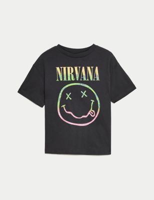 M&S Boy's Pure Cotton Nirvana Smiley T-Shirt (2-8 Yrs) - 3-4 Y - Carbon, Carbon