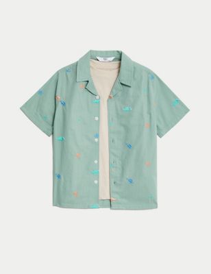 2pc Dino Embroidery Shirt & T-Shirt Set (2-8 Yrs)