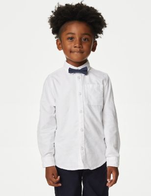 M&S Boys 2pc Pure Cotton Shirt & Bow Tie Set (2-8 Yrs) - 3-4 Y - White, White
