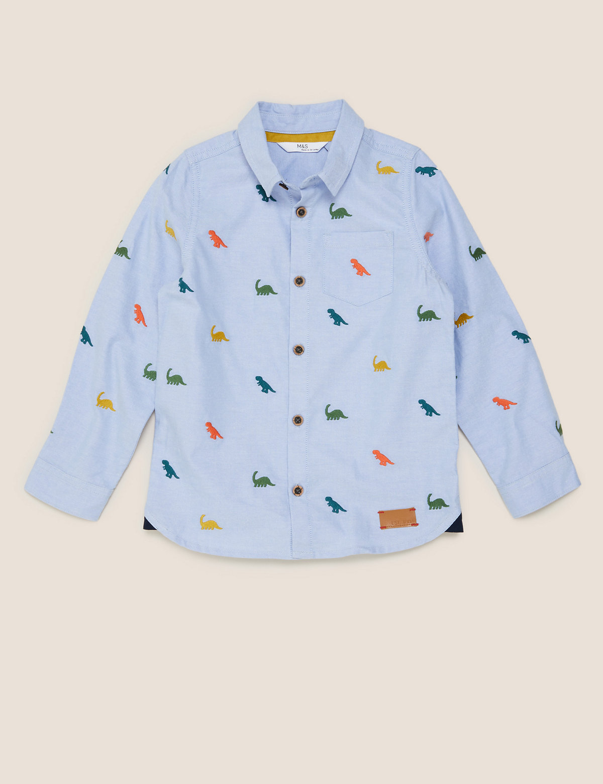Pure Cotton Dinosaur Embroidered Shirt (2-7 Yrs)