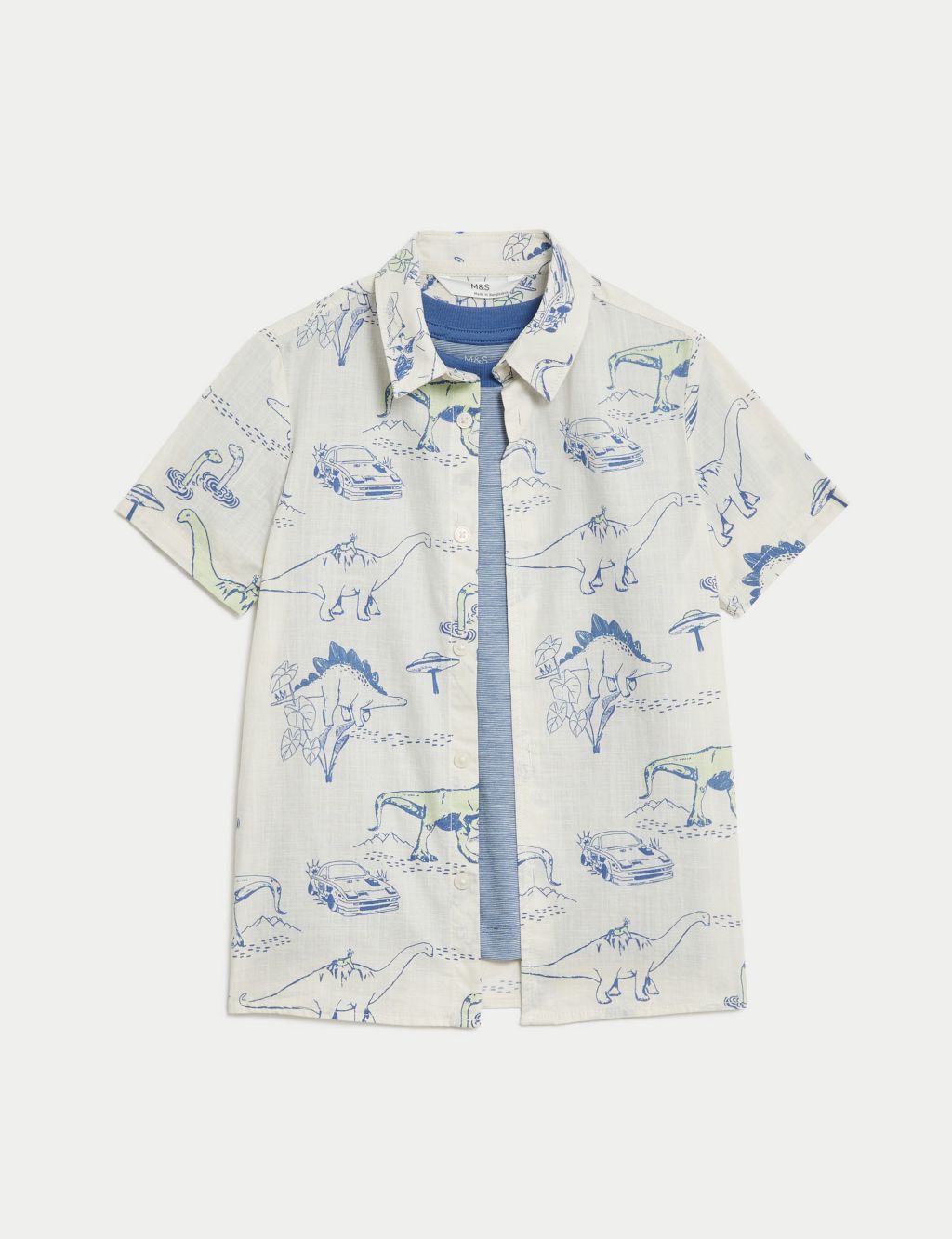 Pure Cotton Dinosaur Shirt & T-Shirt Set (2-8 Yrs)