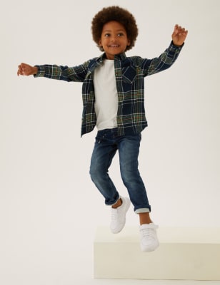 

M&S Collection 2-teiliges Set mit kariertem Hemd und T-Shirt aus reiner Baumwolle (2-7 Jahre) - Navy Mix, Navy Mix