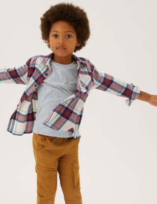 

M&S Collection Conjunto de 2 piezas de camiseta y camisa de cuadros 100% algodón (2-7 años) - Red Mix, Red Mix