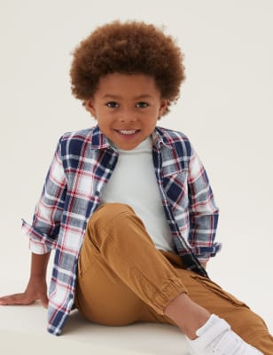 

Boys M&S Collection 2pc Pure Cotton Check Shirt and T-Shirt (2-7 Yrs) - Red Mix, Red Mix