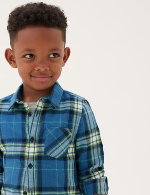 M&S Boys 2pc Pure Cotton Checked Shirt and T-Shirt (2-7 Yrs)