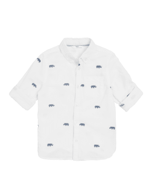 

M&S Collection Camisa Oxford 100% algodón con bordado de rinocerontes (2-7 años) - White, White