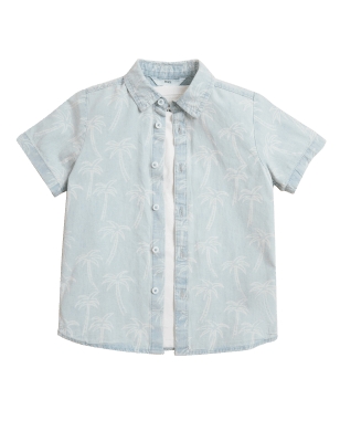 

Boys M&S Collection 2pc Pure Cotton Palm Denim Shirt with T-Shirt (2-7 Yrs) - Chambray, Chambray