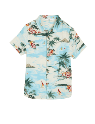 

Boys M&S Collection Linen Rich Tropical Print Shirt (2-7 Yrs) - Blue Mix, Blue Mix