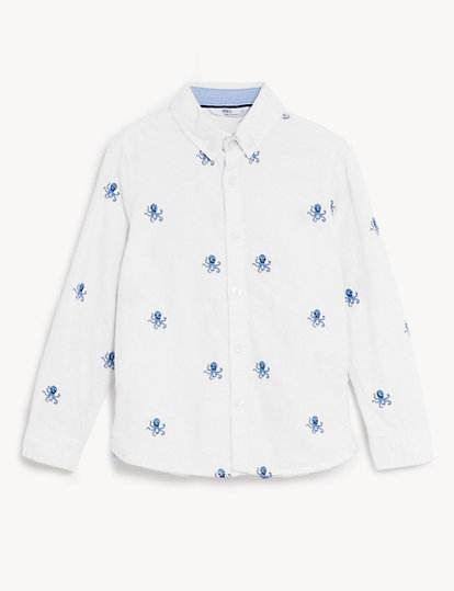 Pure Cotton Embroidered Oxford Shirt