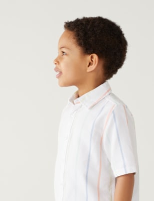 

Boys M&S Collection Pure Cotton Striped Oxford Shirt (2-8 Yrs) - White Mix, White Mix