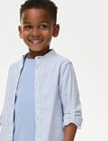 高含棉卷袖开襟领衬衫（2-8 岁）