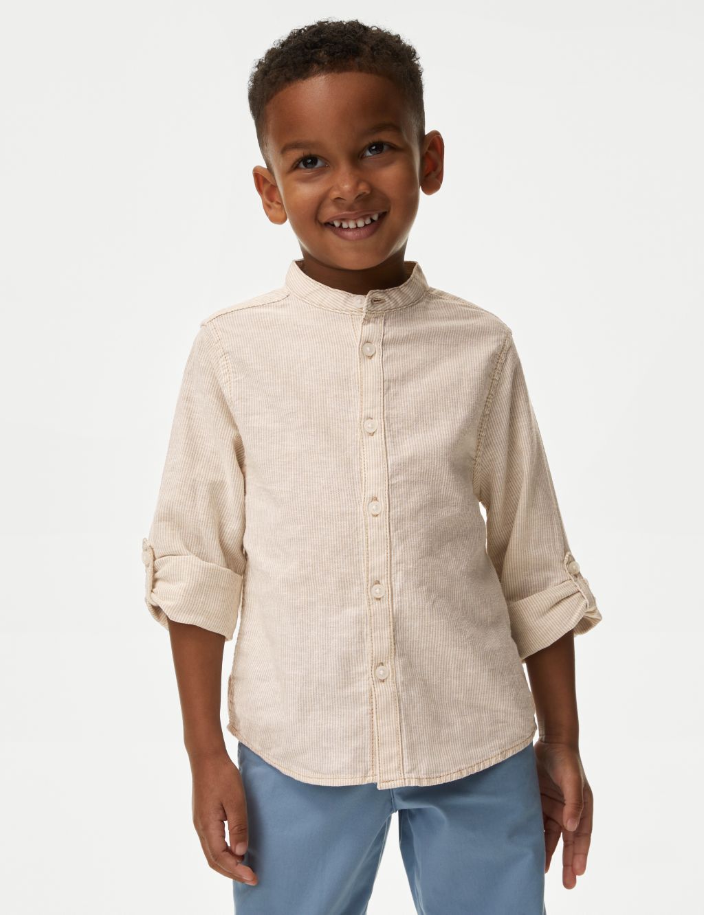 Cotton Rich Roll Sleeve Grandad Shirt (2-8 Years) image 1