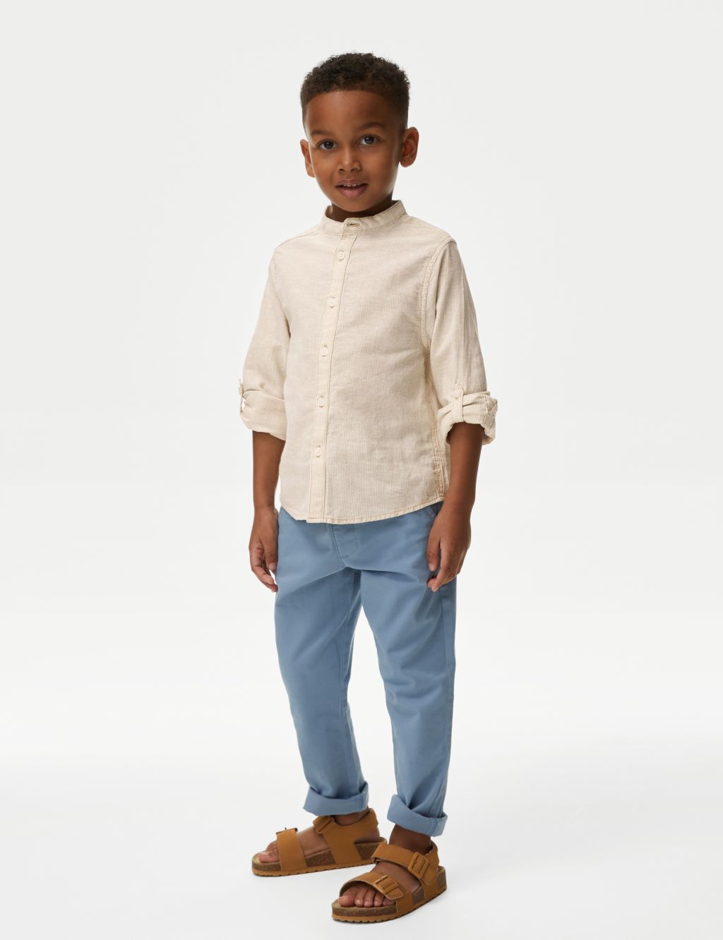 Cotton Rich Roll Sleeve Grandad Shirt (2-8 Years) image 3