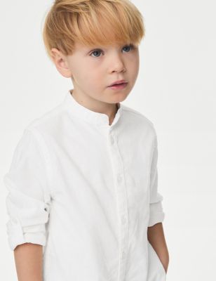 M&S Boys Cotton Rich Roll Sleeve Grandad Shirt (2-8 Yrs) - 2-3 Y - White, White,Blue,Neutral