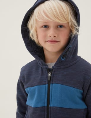 

M&S Collection Hoodie mit hohem Baumwollanteil und Teddyfutter (2-7 J.) - Navy Mix, Navy Mix