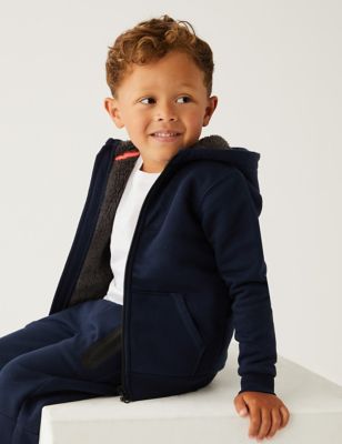 Marks And Spencer Boys M&S Collection Cotton Rich Borg Lined Hoodie (2-7 Yrs) - Navy