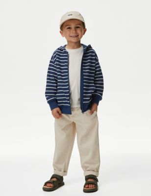 M&S Boys Cotton Rich Textured Striped Zip Hoodie (2-8 Yrs) - 3-4 Y - Navy Mix, Navy Mix,Calico Mix,G