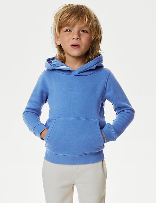 Marks And Spencer Boys M&S Collection Cotton Rich Pullover Hoodies (2-7 Yrs) - Mid Blue, Mid Blue