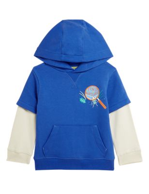 Boys M&S Collection Cotton Rich Embroidered Hoodie (2-7 Yrs) - Mid Blue