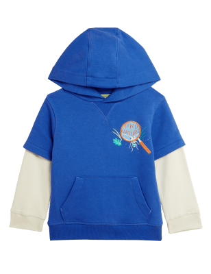 Boys M&S Collection Cotton Rich Embroidered Hoodie (2-7 Yrs) - Mid Blue