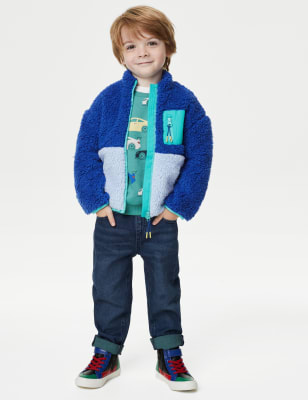 

Boys M&S Collection Borg Colourblock Zip Up Jacket (2-8 Yrs) - Blue Mix, Blue Mix