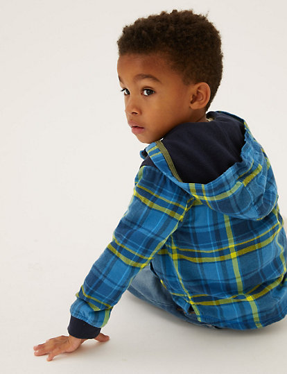 Pure Cotton Checked Hooded Shacket (2-7 Yrs)