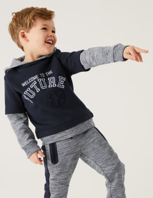

M&S Collection Hoodie im Lagenlook mit hohem Baumwollanteil und Schriftzug „Future“ (2-7 J.) - Black, Black