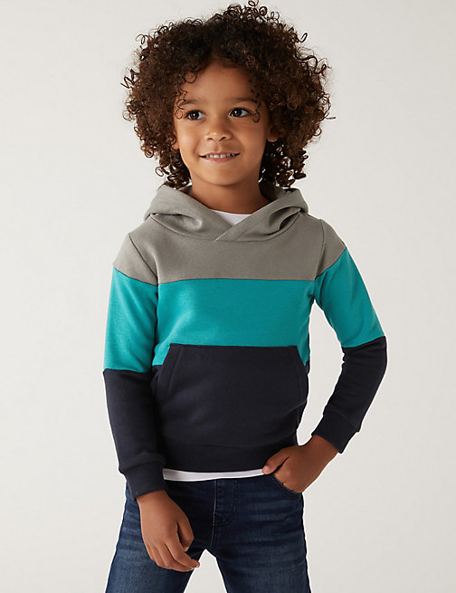 Marks And Spencer Boys M&S Collection Cotton Rich Colour Block Hoodie (2-7 Yrs) - Multi, Multi