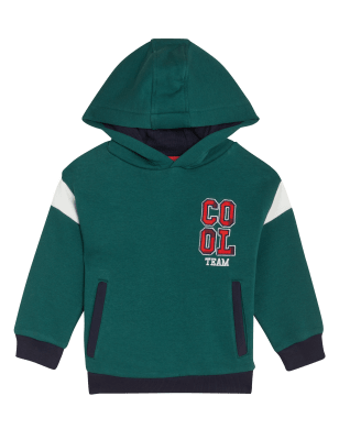 

Boys M&S Collection Cotton Rich Cool Team Slogan Hoodie (2 - 7 Yrs) - Petrol Green, Petrol Green