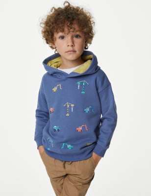 

Boys M&S Collection Cotton Rich Embroidered Transport Hoodie (2-8 Yrs) - Blue, Blue