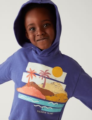 

Boys M&S Collection Cotton Rich Paradise Island Hoodie (2-8 Yrs) - Blue, Blue