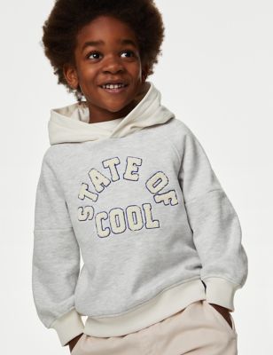 

Boys M&S Collection Cotton Rich State of Cool Slogan Hoodie (2-8 Yrs) - Grey Marl, Grey Marl