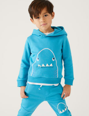 

M&S Collection Sudadera con capucha de algodón con diseño de tiburones (2-8 años) - Blue, Blue