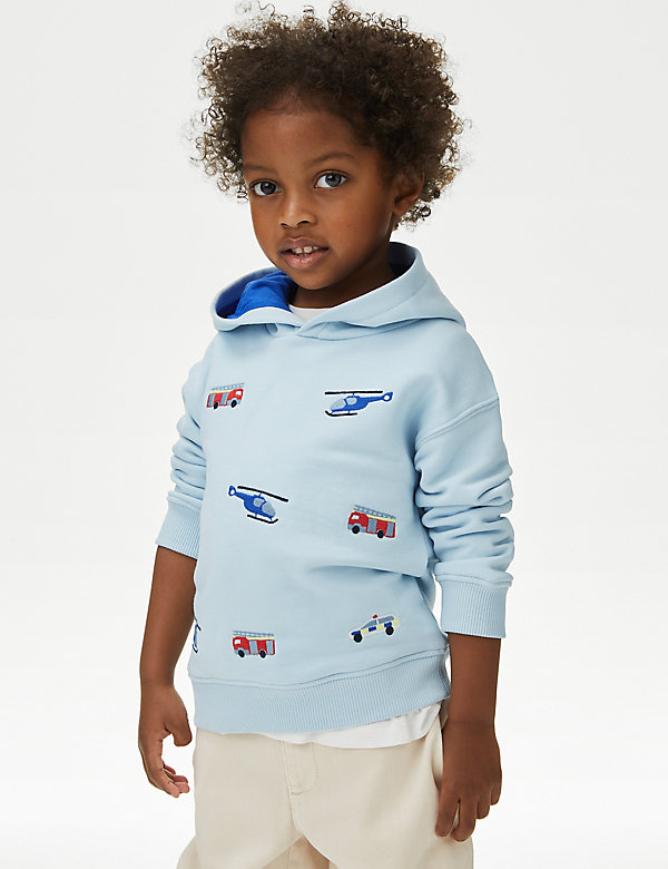 Cotton Rich Embroidered Transport Hoodie (2-8 Yrs) - NL