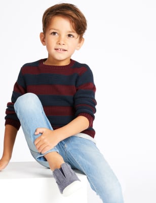 Pull en maille 100&nbsp;% coton &agrave; rayures (du 3&nbsp;mois au 7&nbsp;ans)