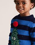 Pure Cotton Striped Christmas Tree Jumper