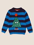 Pure Cotton Striped Christmas Tree Jumper