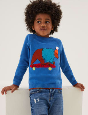 

M&S Collection Strickpullover aus reiner Baumwolle mit Bär auf Schlittschuhen (2-7 Jahre) - Blue, Blue