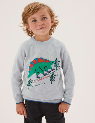 

Boys M&S Collection Pure Cotton Dinosaur Jumper (2-7 Yrs) - Grey Marl, Grey Marl