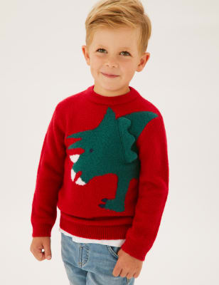 

Boys M&S Collection Dinosaur Knitted Jumper (2-7 Yrs) - Red, Red