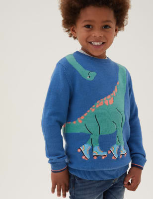 

M&S Collection Pullover aus reiner Baumwolle mit Dinosauriermotiv (2-7 Jahre) - Blue Mix, Blue Mix