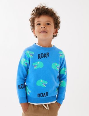 Pure Cotton Knitted Dinosaur Jumper