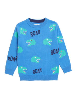 

Boys M&S Collection Pure Cotton Knitted Dinosaur Jumper (2-7 Yrs) - Blue Mix, Blue Mix