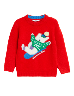 

Boys M&S Collection Knitted Polar Bear Jumper (2-7 Yrs) - Red, Red