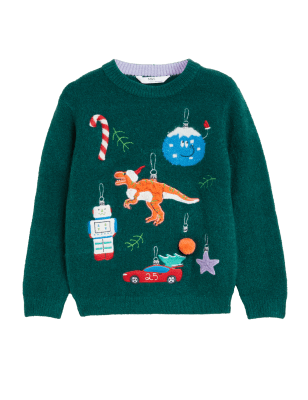 

M&S Collection Strickpullover mit Weihnachtsbaummotiv (2-7 J.) - Green Mix, Green Mix