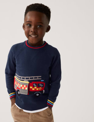 

M&S Collection Jersey de punto 100% algodón con diseño de camión de bomberos (2-8 años) - Navy, Navy